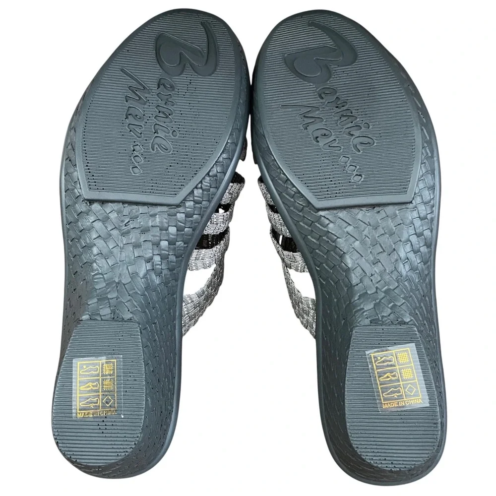 NEW Bernie Mev Kent Wedge Sandals Silver‎ Grey Woven Elastic Comfort US 9 EU 40